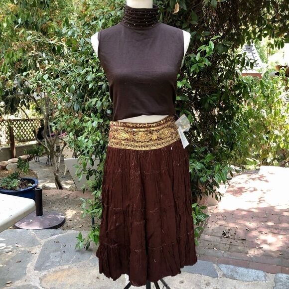 CACHE GOLD SEQUIN EMBELLISHED BEADED CRINKLE SKIRT SIZE 2/SMALL NWT - Picture 15 of 15